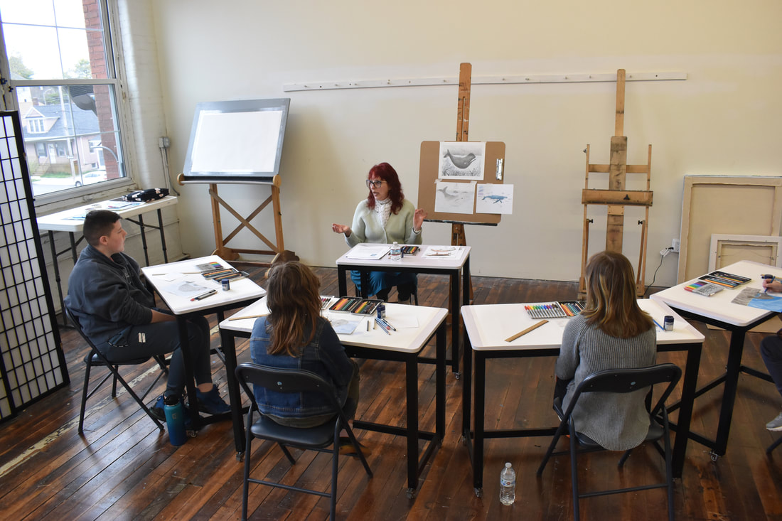 Art class in session at Catherine Carter Art School, Hatch Street Studios in New Bedford.